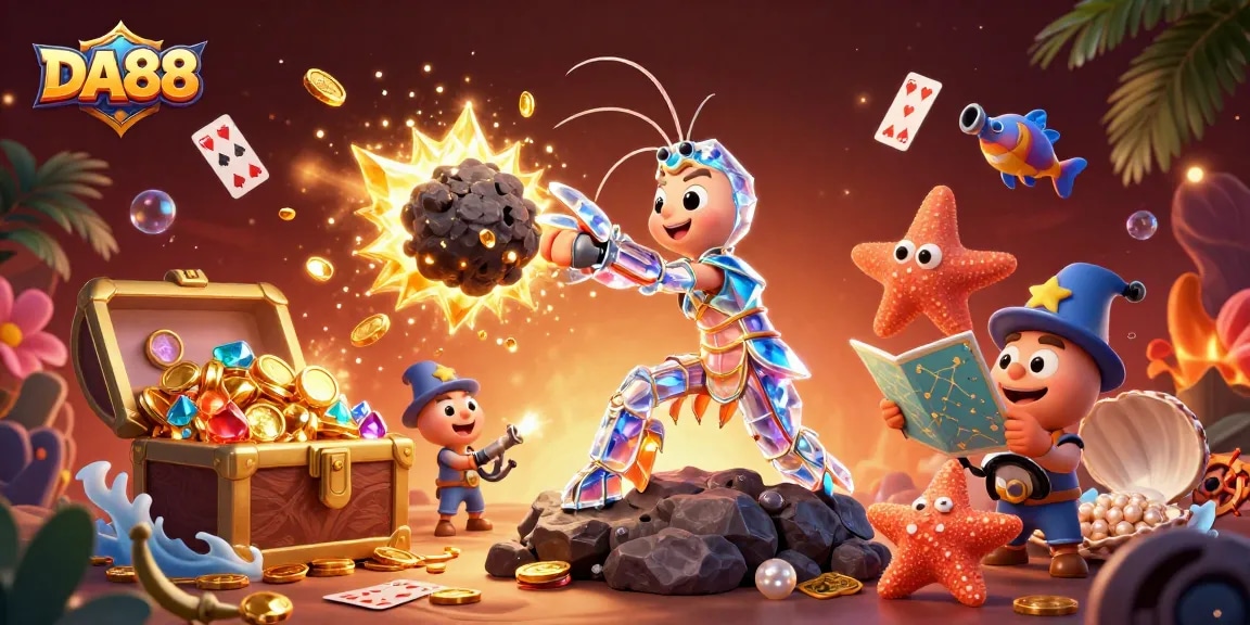 Engage with DA88's thrilling atmosphere as the cosmic mantis shrimp breaks through an asteroid, revealing treasures.