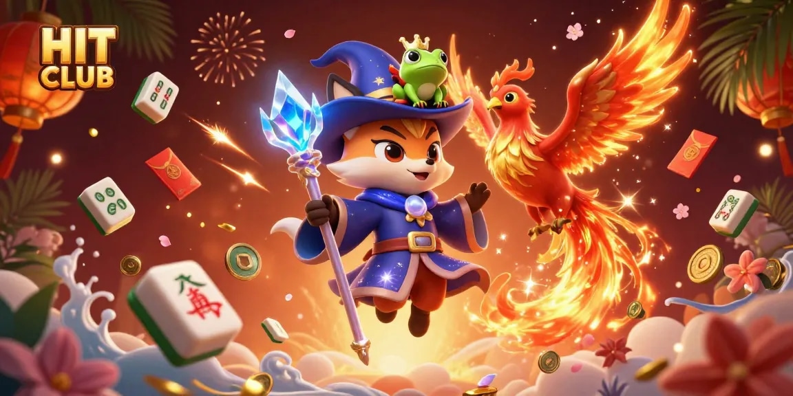 Experience thrilling excitement at HIT CLUB with a mystical fox wizard and vibrant casino elements.