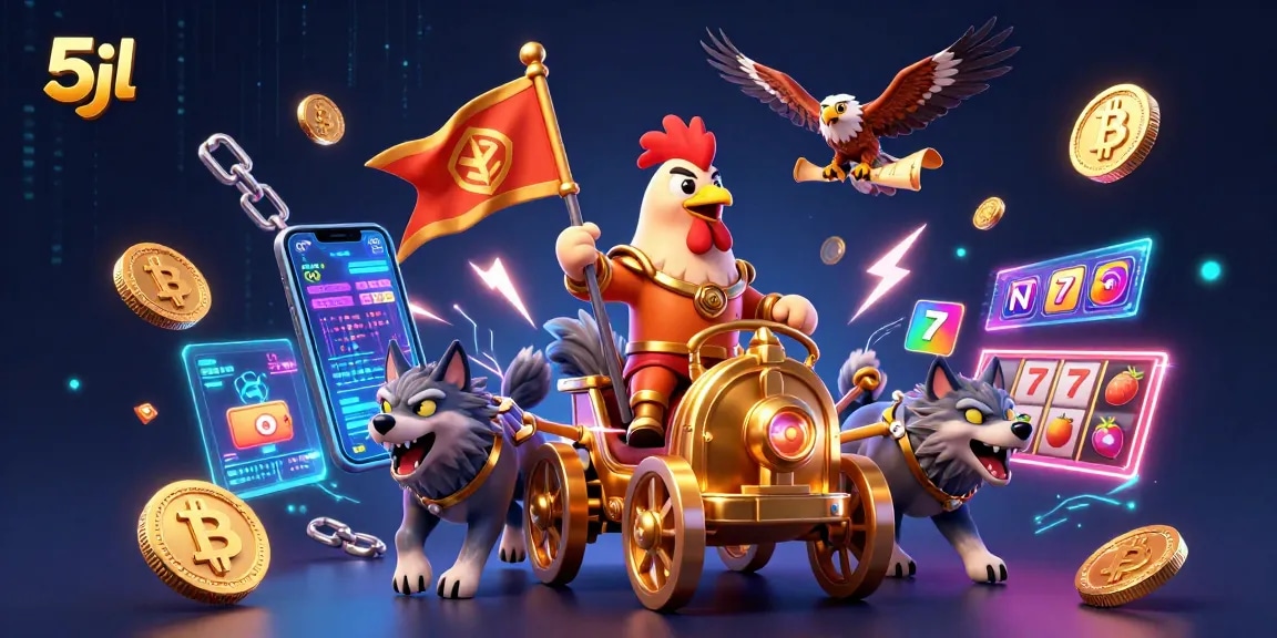 Engage with the thrilling 5jl casino experience featuring a rooster warlord in a vibrant 3D scene.