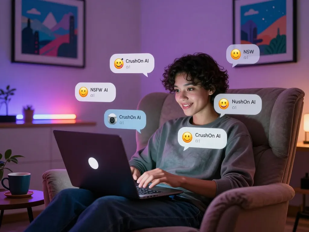 Engaged user chatting with Crushon AI in a cozy setting, showcasing personalized interaction.