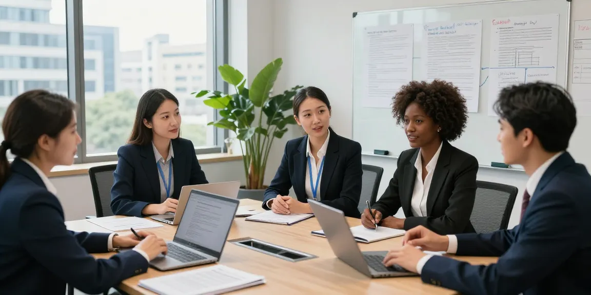 My company, a law firm collaboration scene with lawyers discussing cases and strategies.