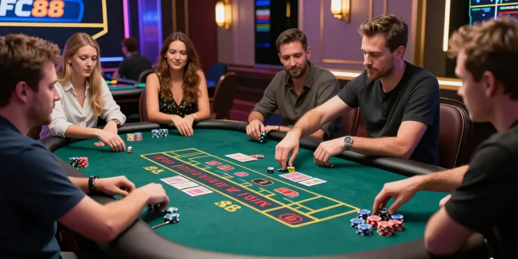 Exciting live casino scene at FC88 with players engaging in roulette.