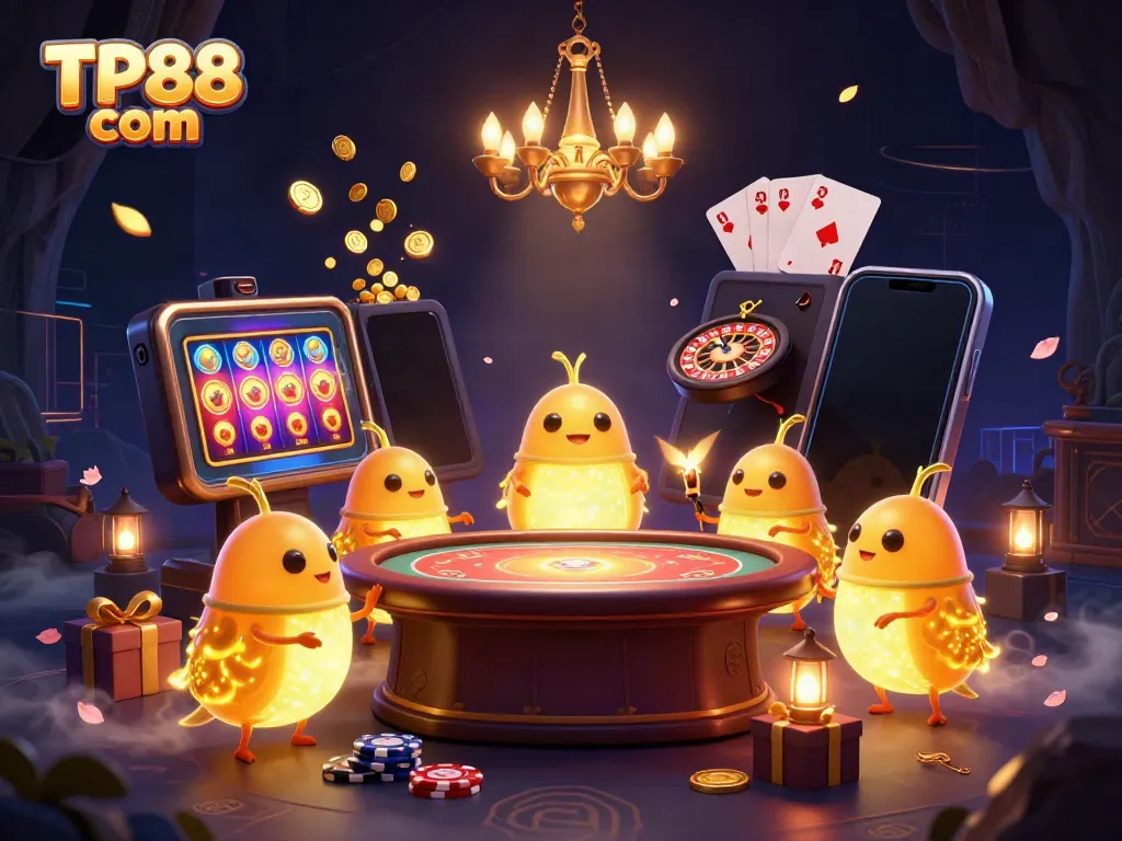 Engage with TP88 com's vibrant casino atmosphere featuring animated glowworms illuminating exceptional games.