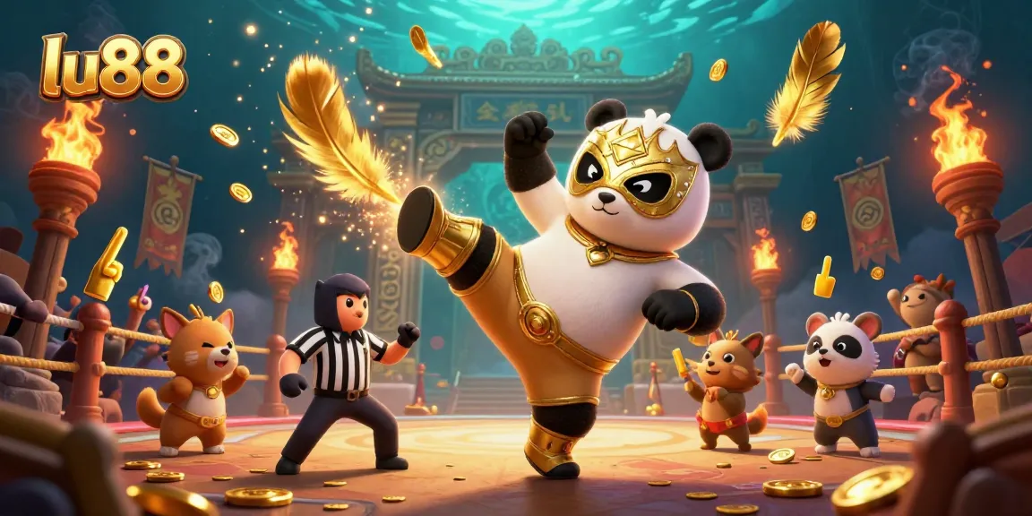 Experience thrilling action at lu88 with a panda wrestler in a dynamic casino scene.