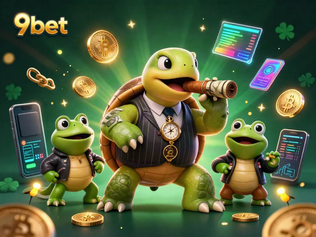 Experience thrilling gaming with 9bet's vibrant 3D casino world featuring unique characters and crypto elements.