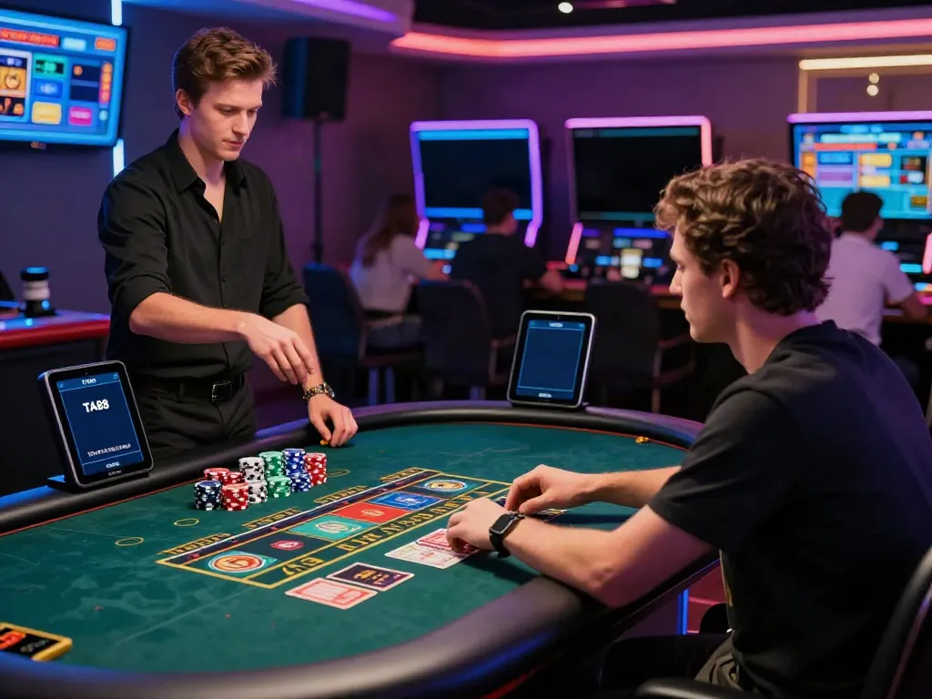 Engaged player at a TA88 live casino table, showcasing an exciting gaming experience.