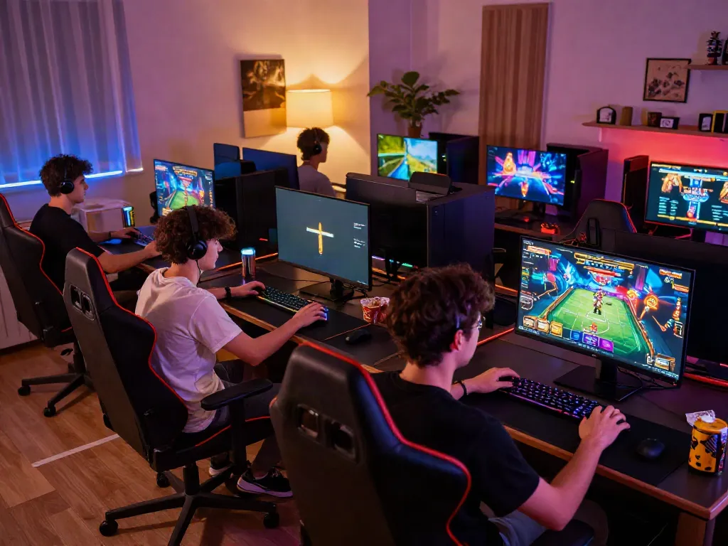 Nohuwin players enjoying immersive online gaming experience with vibrant setups.