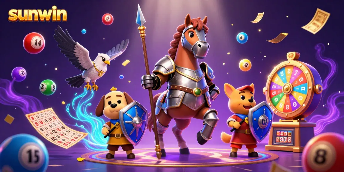 Join the action at sunwin with a dynamic scene filled with lottery elements and animated characters.