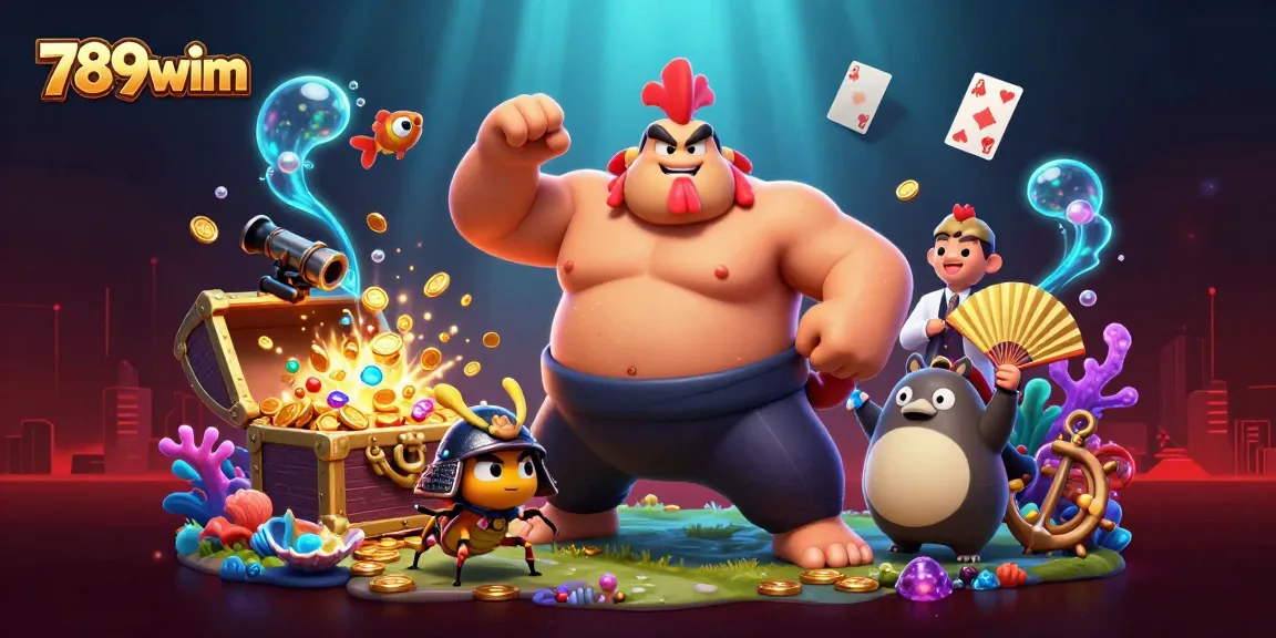 Experience winning excitement with 789wim featuring powerful sumo wrestler and dynamic casino elements.