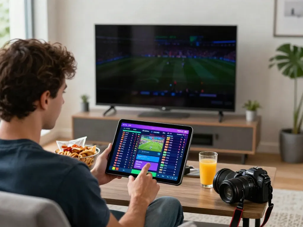 Engaging online gaming experience at https://ku88v1.com/ with live betting on sports events in a modern living room.