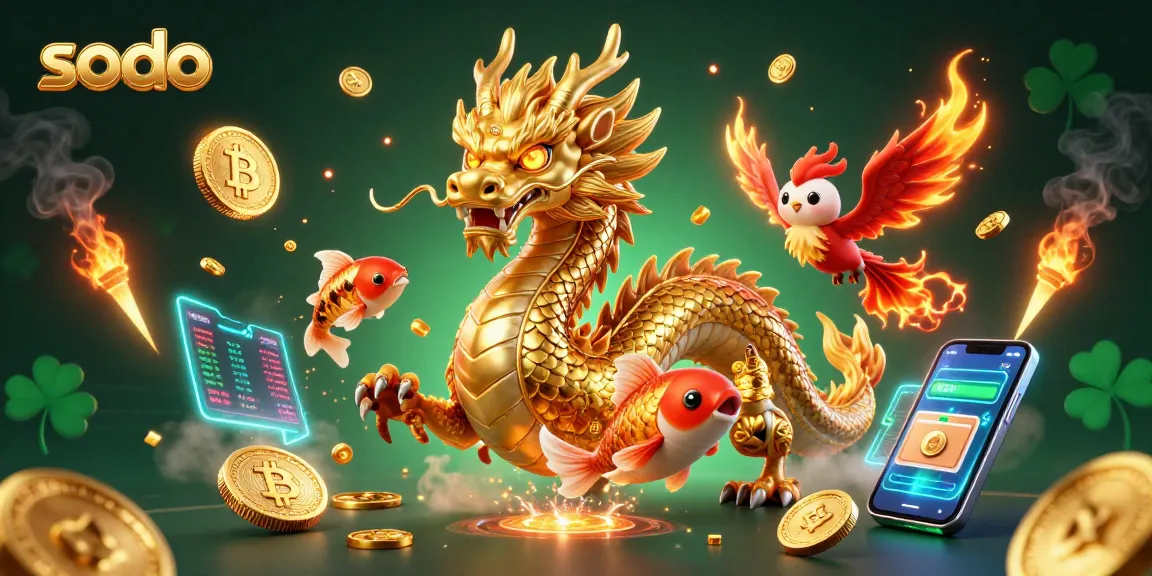 Sodo showcases exhilarating gaming with a dynamic dragon and phoenix in vibrant casino elements.