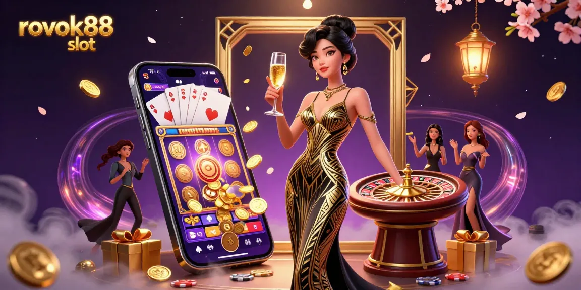 Experience the thrill of rokok88 slot with a glamorous scene showcasing casino elegance amid game excitement.
