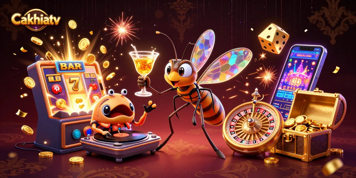 Cakhiatv showcases a lively casino atmosphere with vibrant characters celebrating a jackpot, highlighting thrilling gaming experiences.