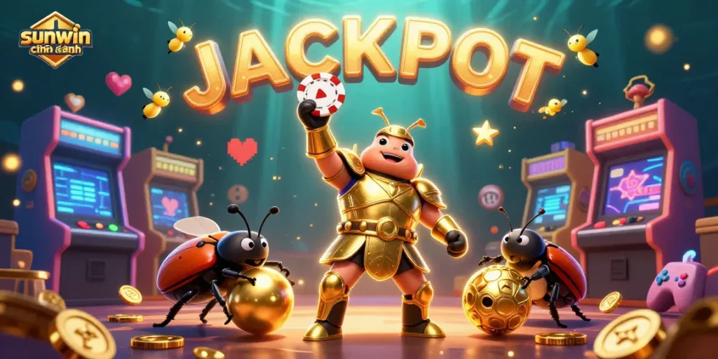 Experience the thrill at sunwin chính hãng with a winning beetle, jackpot fireflies, and vibrant casino elements!