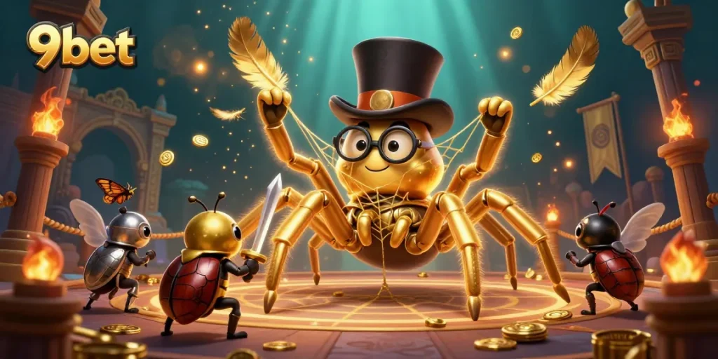 Engage in thrilling battles with dynamic scenes featuring 9bet's colorful characters and captivating casino elements.