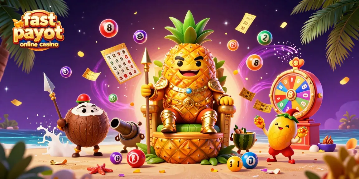 Experience fast payout online casino action featuring a golden pineapple king amid vibrant game elements.