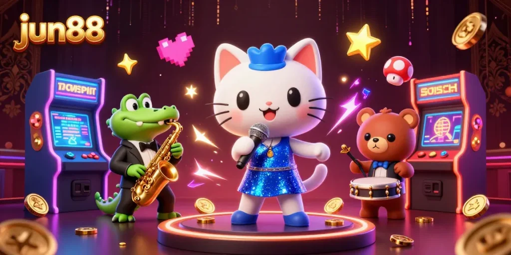Experience the excitement of jun88 with colorful casino games and lively characters in a vibrant 3D scene.