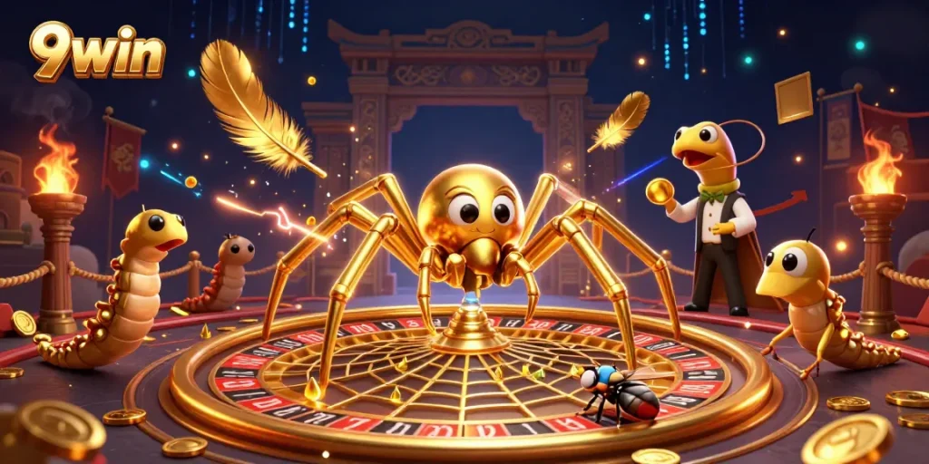 9win players engage with intense betting action in a vibrant 3D casino scene.